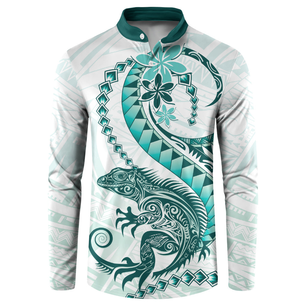 Teal Maori Tuatara Button Sweatshirt Luxury Pastel Pattern LT01 Teal - Polynesian Pride