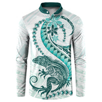 Teal Maori Tuatara Button Sweatshirt Luxury Pastel Pattern LT01 Teal - Polynesian Pride