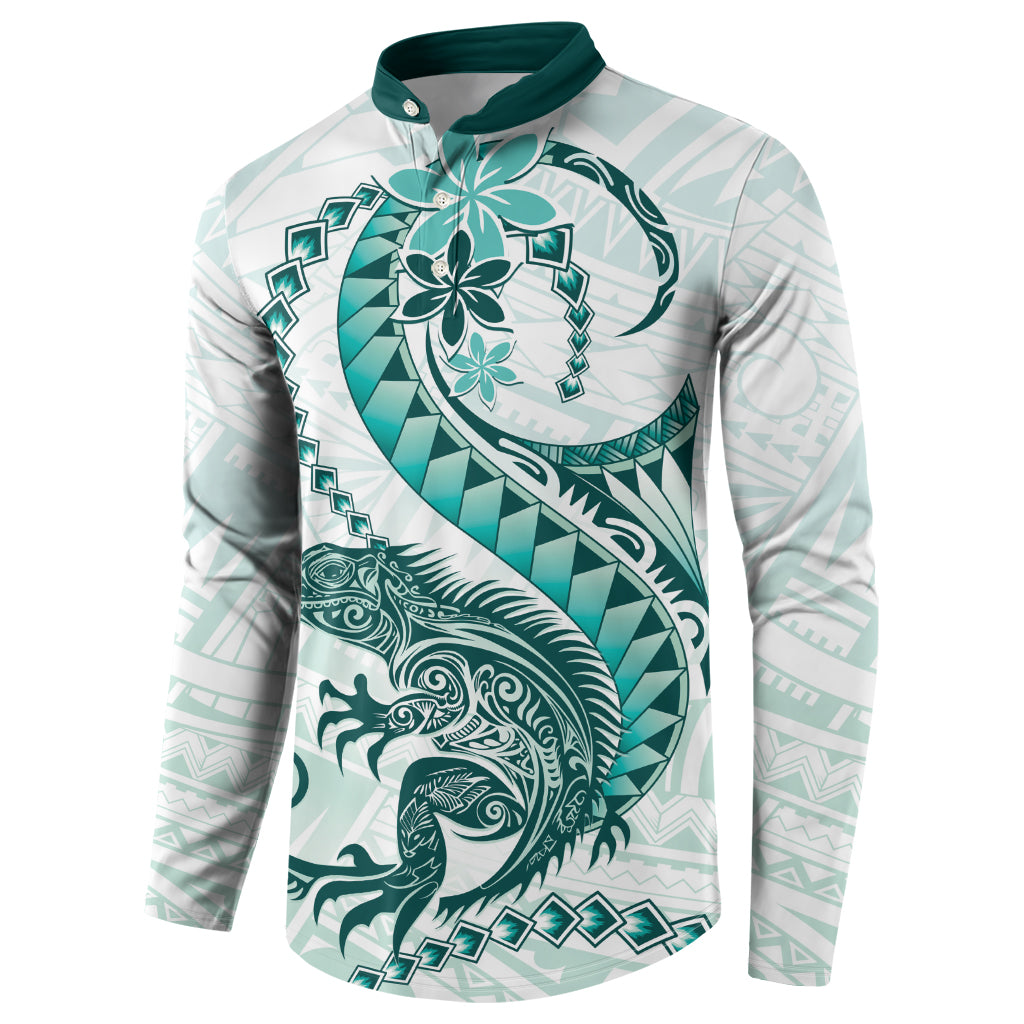 Teal Maori Tuatara Button Sweatshirt Luxury Pastel Pattern LT01 - Polynesian Pride