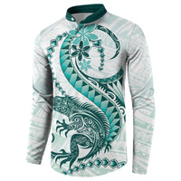 Teal Maori Tuatara Button Sweatshirt Luxury Pastel Pattern LT01 - Polynesian Pride