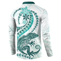 Teal Maori Tuatara Button Sweatshirt Luxury Pastel Pattern LT01 - Polynesian Pride