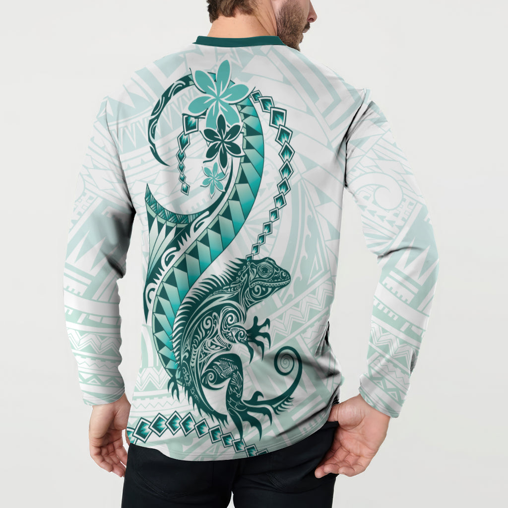 Teal Maori Tuatara Button Sweatshirt Luxury Pastel Pattern LT01 - Polynesian Pride