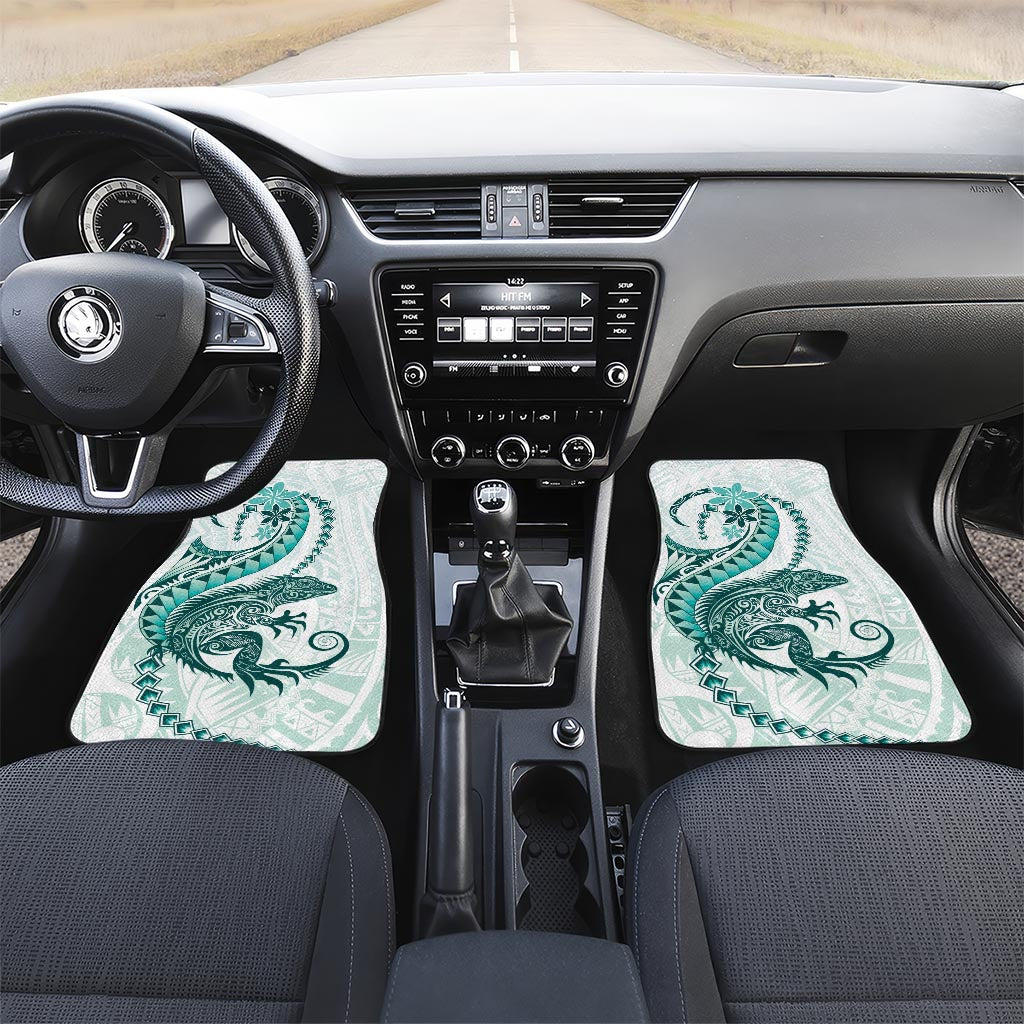 Teal Maori Tuatara Car Mats Luxury Pastel Pattern LT01 Set 2pcs - Front Teal - Polynesian Pride