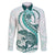 Teal Maori Tuatara Family Matching Off The Shoulder Long Sleeve Dress and Hawaiian Shirt Luxury Pastel Pattern