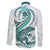 Teal Maori Tuatara Family Matching Off The Shoulder Long Sleeve Dress and Hawaiian Shirt Luxury Pastel Pattern