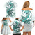 Teal Maori Tuatara Family Matching Off Shoulder Short Dress and Hawaiian Shirt Luxury Pastel Pattern