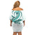 Teal Maori Tuatara Family Matching Off Shoulder Short Dress and Hawaiian Shirt Luxury Pastel Pattern