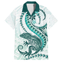 Teal Maori Tuatara Family Matching Puletasi and Hawaiian Shirt Luxury Pastel Pattern LT01 Dad's Shirt - Short Sleeve Teal - Polynesian Pride