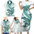 Teal Maori Tuatara Family Matching Short Sleeve Bodycon Dress and Hawaiian Shirt Luxury Pastel Pattern