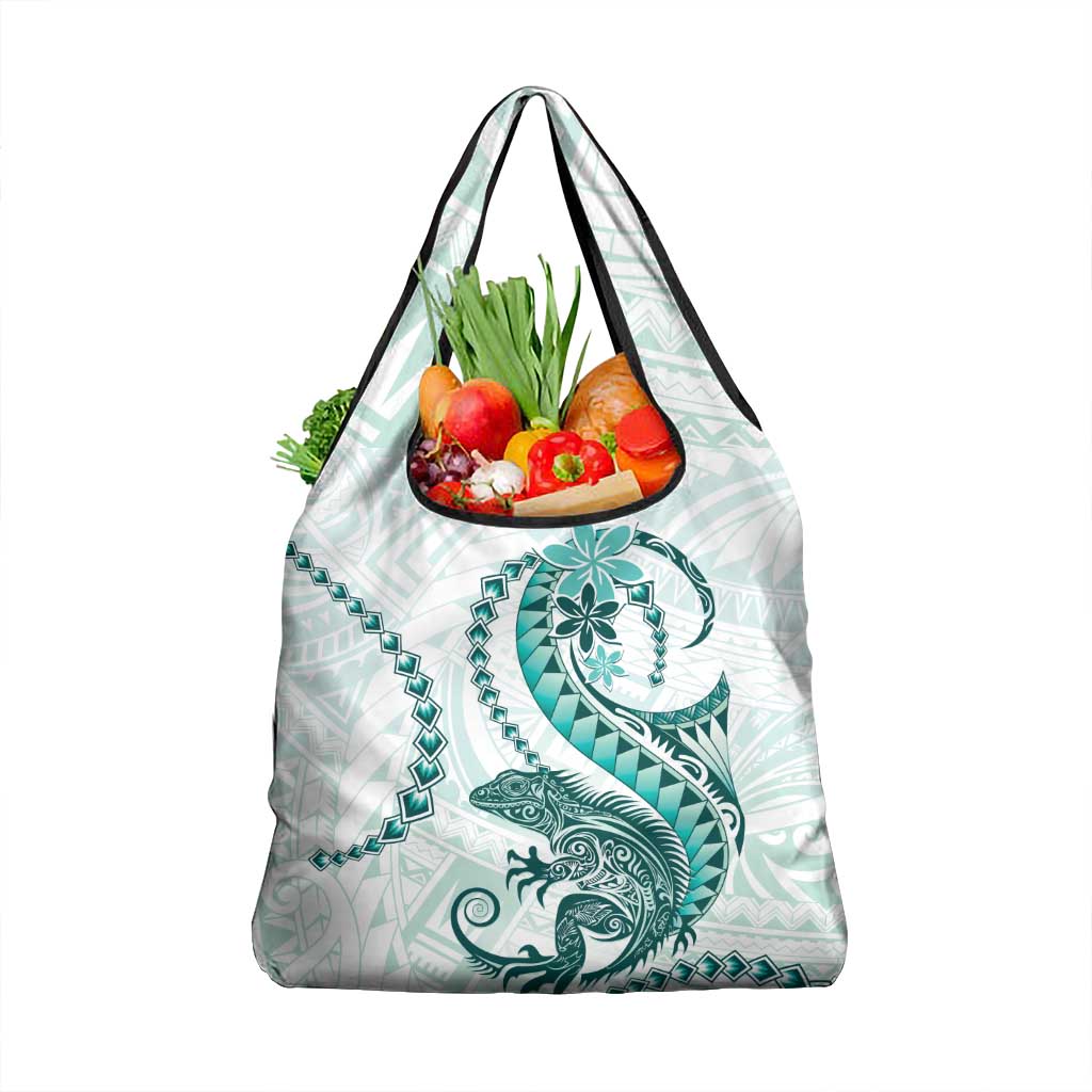 Teal Maori Tuatara Grocery Bag Luxury Pastel Pattern LT01 1-pack One Size Teal - Polynesian Pride