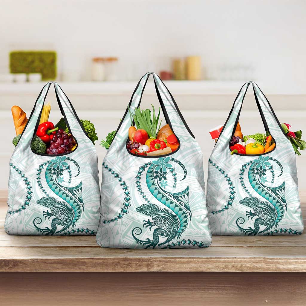 Teal Maori Tuatara Grocery Bag Luxury Pastel Pattern LT01 3-pack One Size Teal - Polynesian Pride