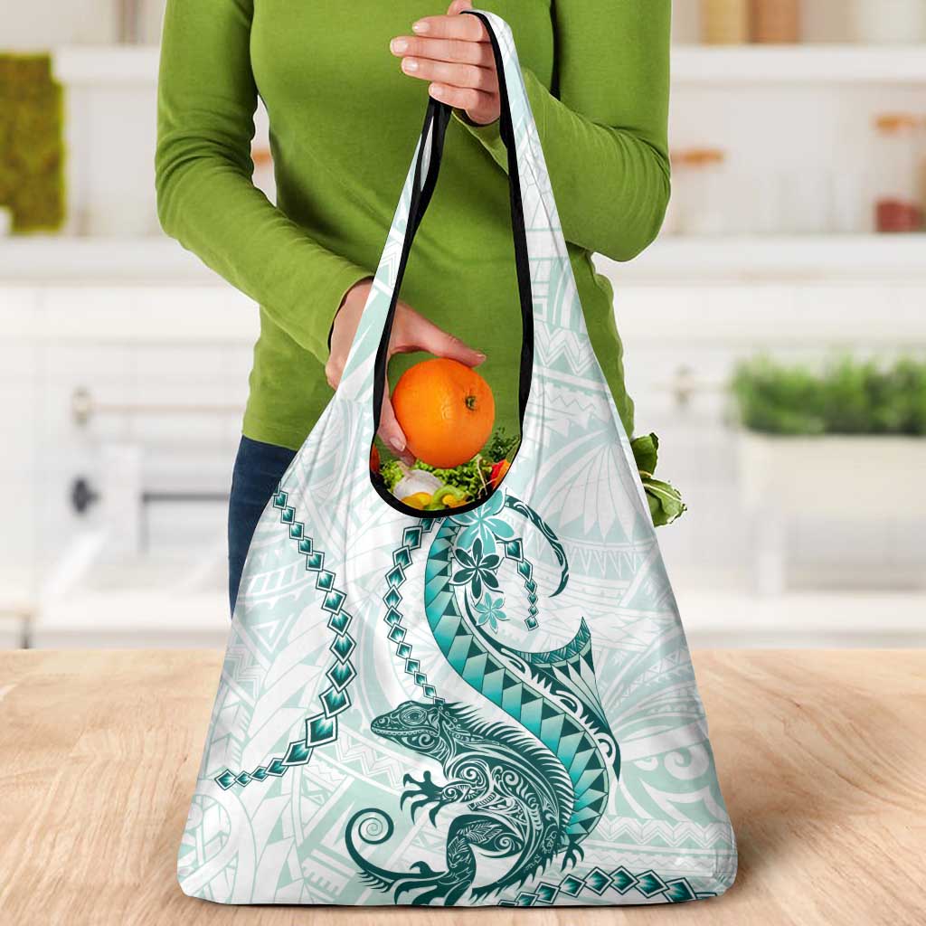 Teal Maori Tuatara Grocery Bag Luxury Pastel Pattern LT01 - Polynesian Pride