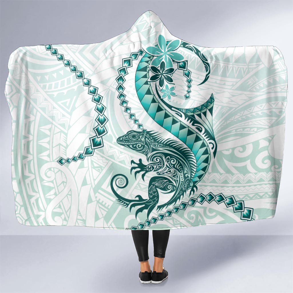 Teal Maori Tuatara Hooded Blanket Luxury Pastel Pattern LT01 - Polynesian Pride