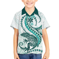 Teal Maori Tuatara Kid Hawaiian Shirt Luxury Pastel Pattern