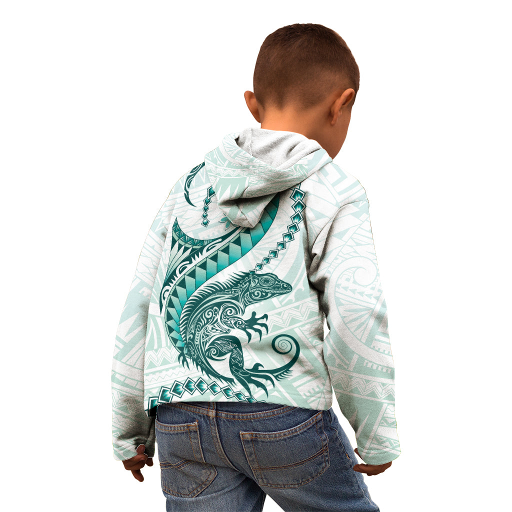 Teal Maori Tuatara Kid Hoodie Luxury Pastel Pattern