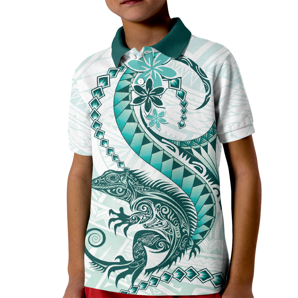 Teal Maori Tuatara Kid Polo Shirt Luxury Pastel Pattern