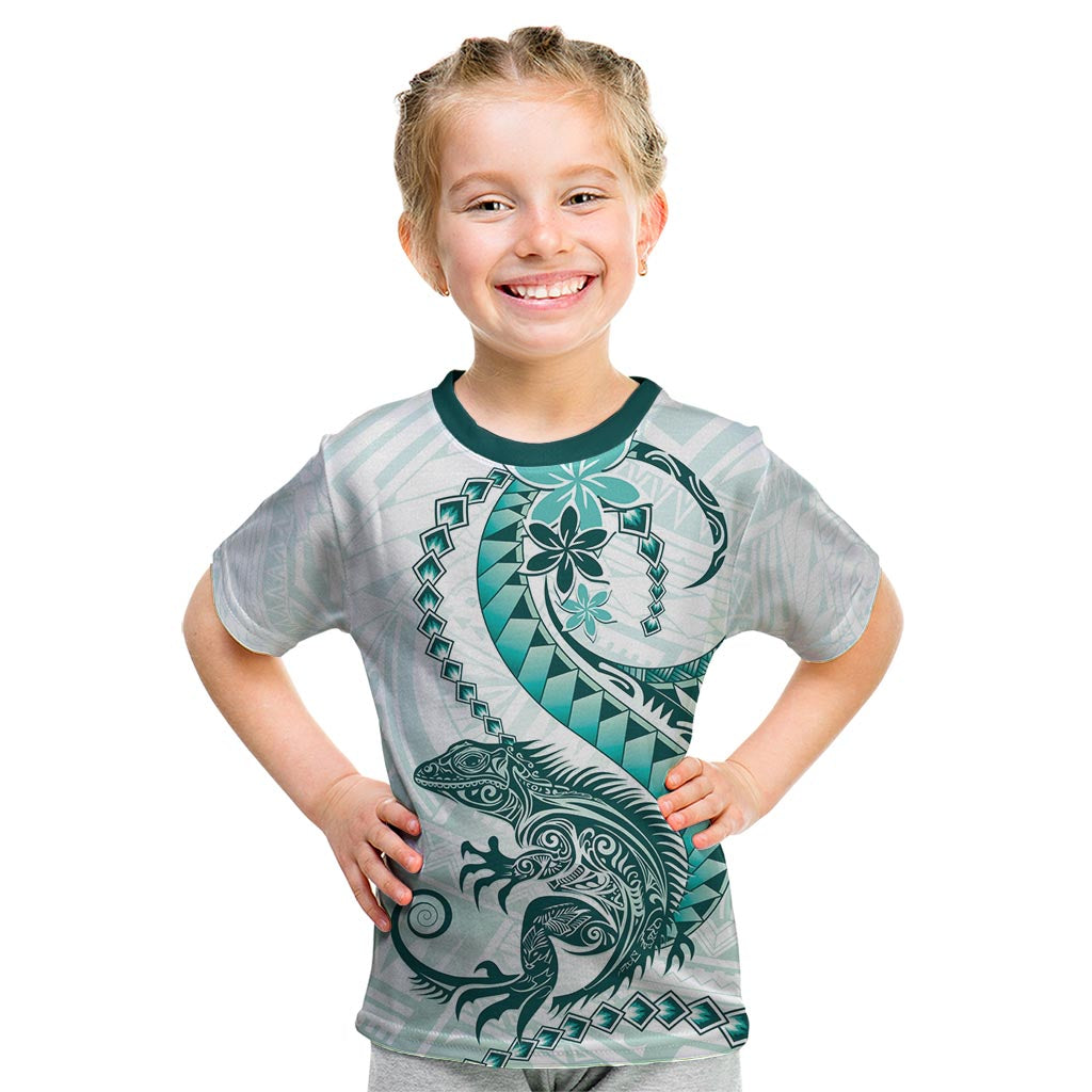 Teal Maori Tuatara Kid T Shirt Luxury Pastel Pattern