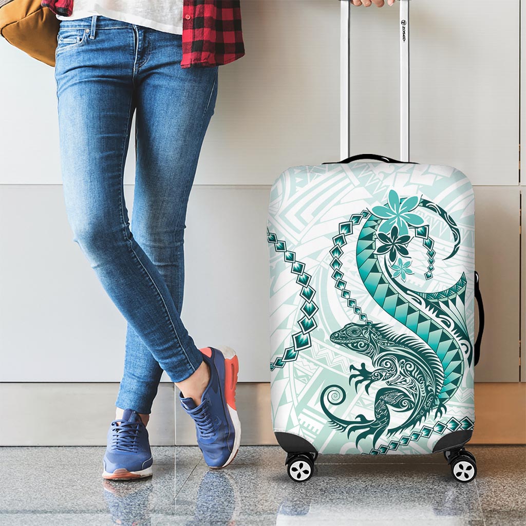 Teal Maori Tuatara Luggage Cover Luxury Pastel Pattern