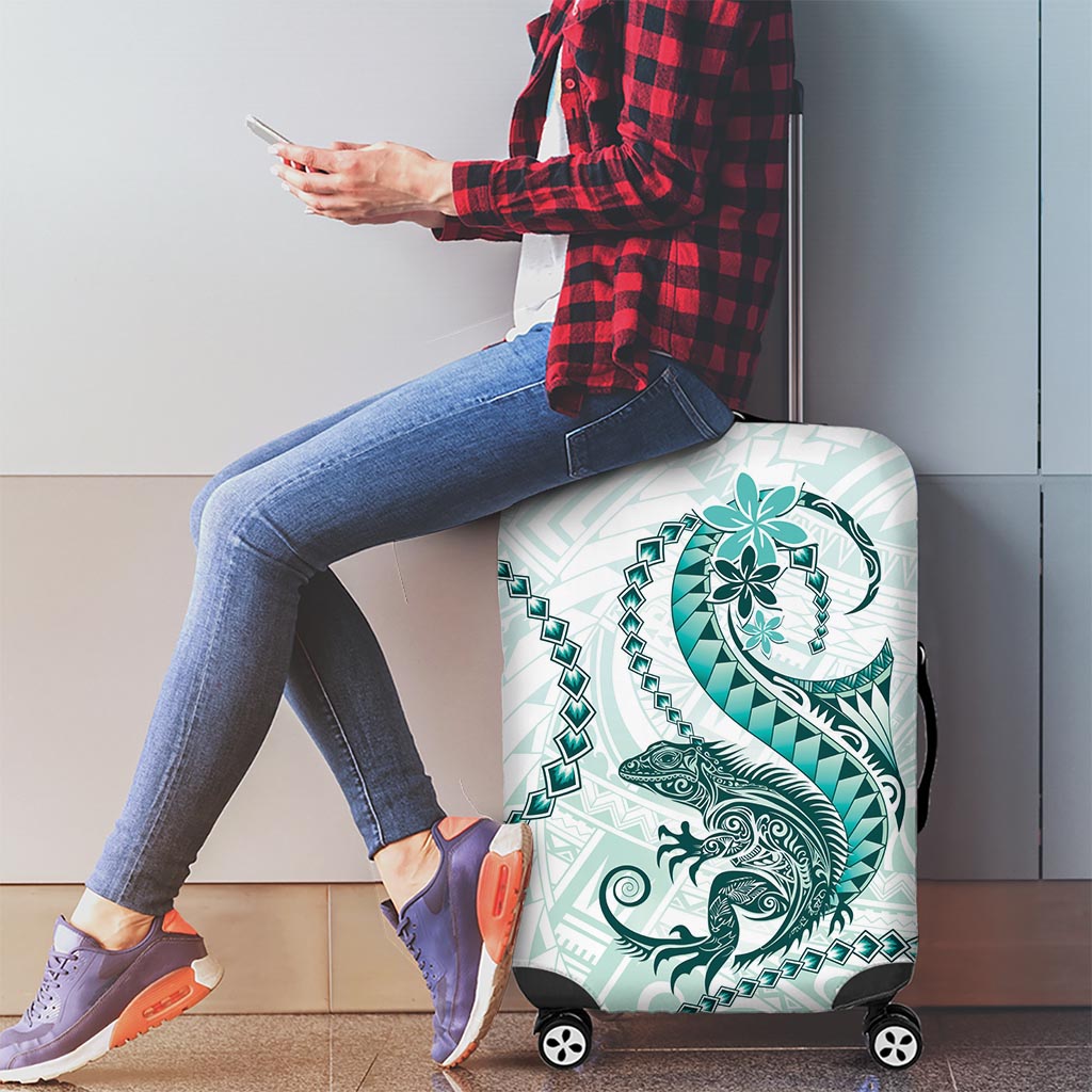 Teal Maori Tuatara Luggage Cover Luxury Pastel Pattern