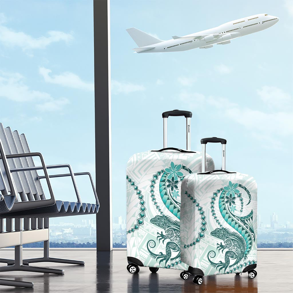 Teal Maori Tuatara Luggage Cover Luxury Pastel Pattern