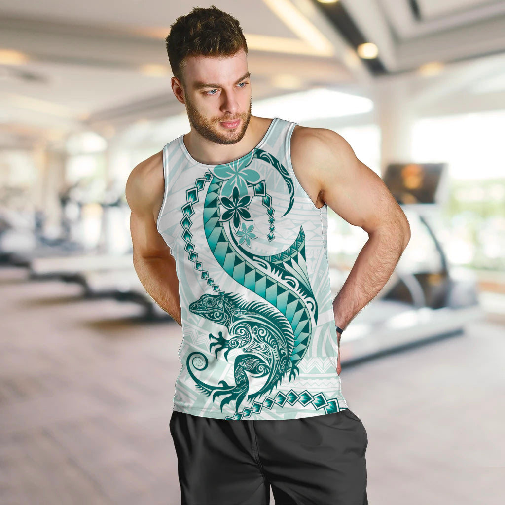 Teal Maori Tuatara Men Tank Top Luxury Pastel Pattern