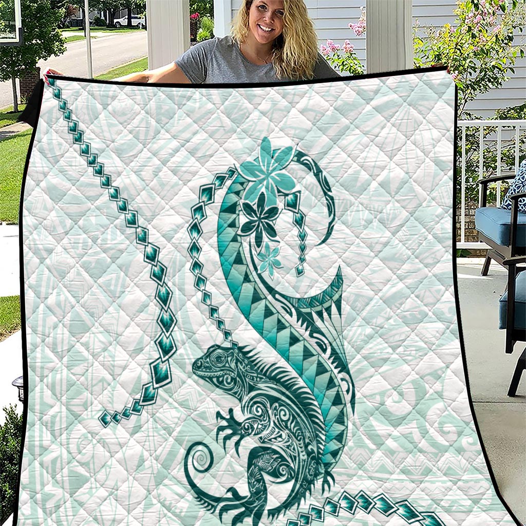 Teal Maori Tuatara Quilt Luxury Pastel Pattern