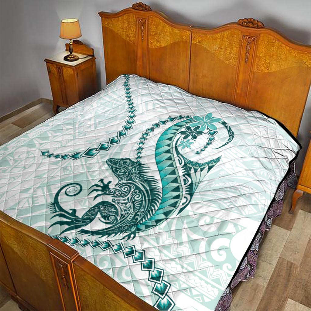 Teal Maori Tuatara Quilt Luxury Pastel Pattern