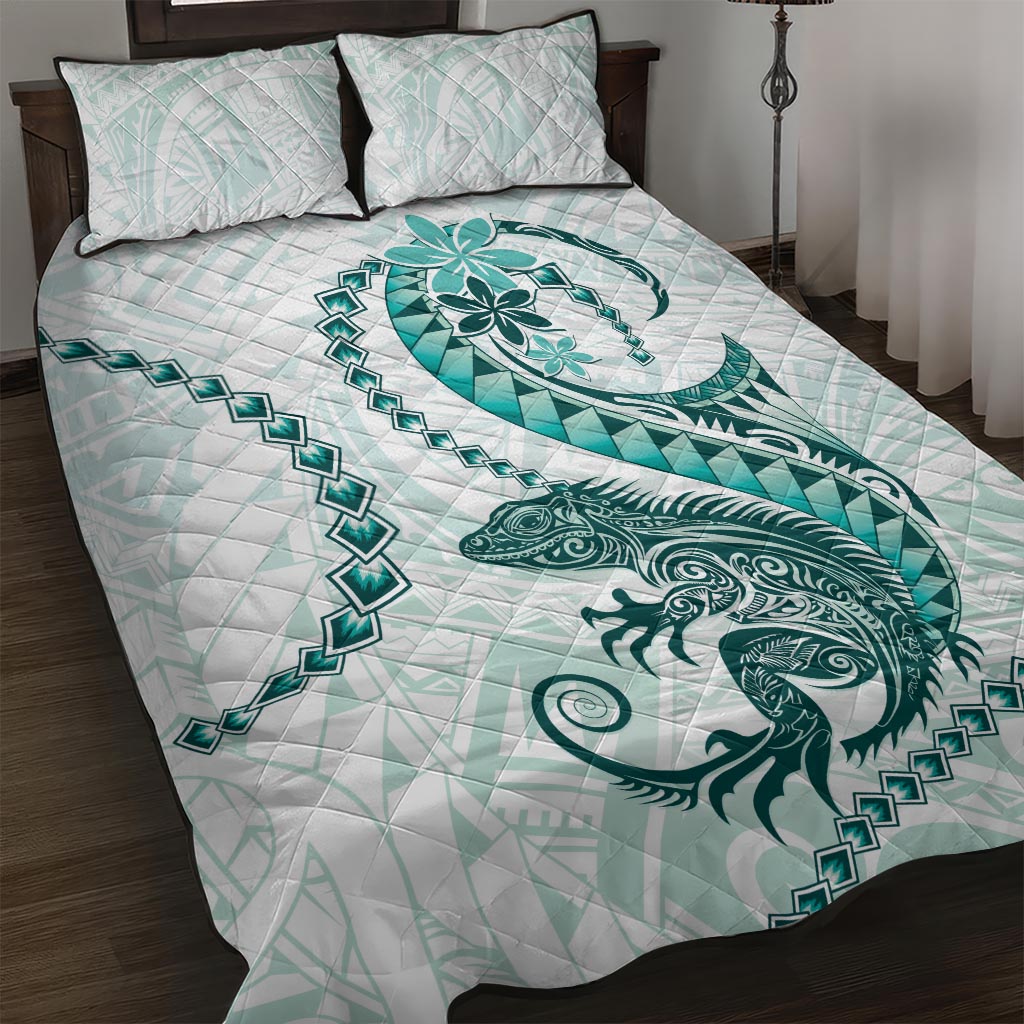 Teal Maori Tuatara Quilt Bed Set Luxury Pastel Pattern LT01 Teal - Polynesian Pride
