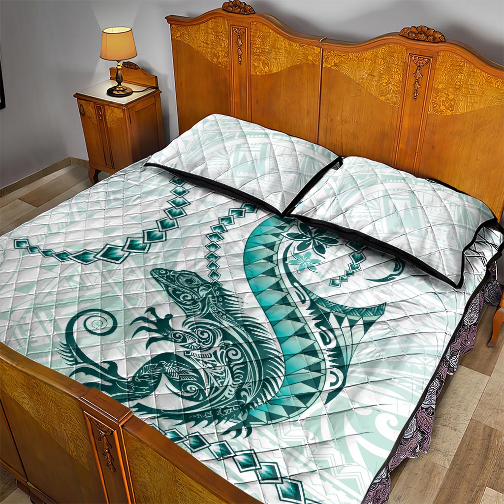 Teal Maori Tuatara Quilt Bed Set Luxury Pastel Pattern LT01 - Polynesian Pride