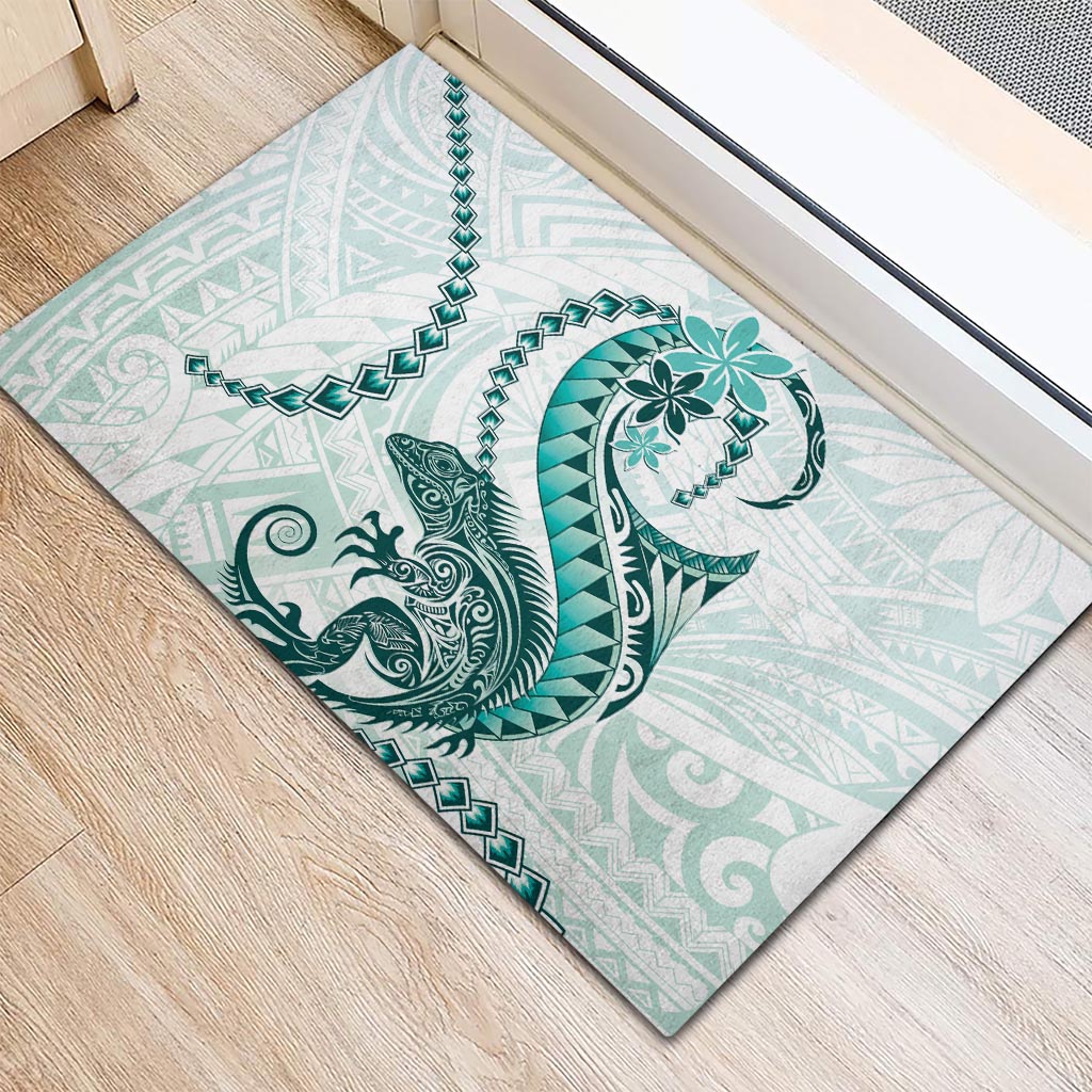 Teal Maori Tuatara Rubber Doormat Luxury Pastel Pattern LT01 - Polynesian Pride