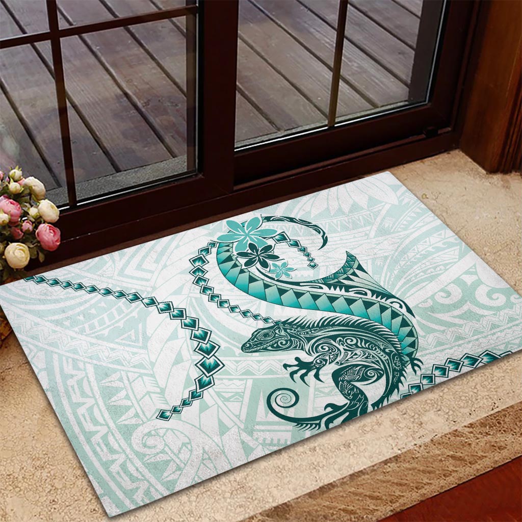 Teal Maori Tuatara Rubber Doormat Luxury Pastel Pattern LT01 - Polynesian Pride