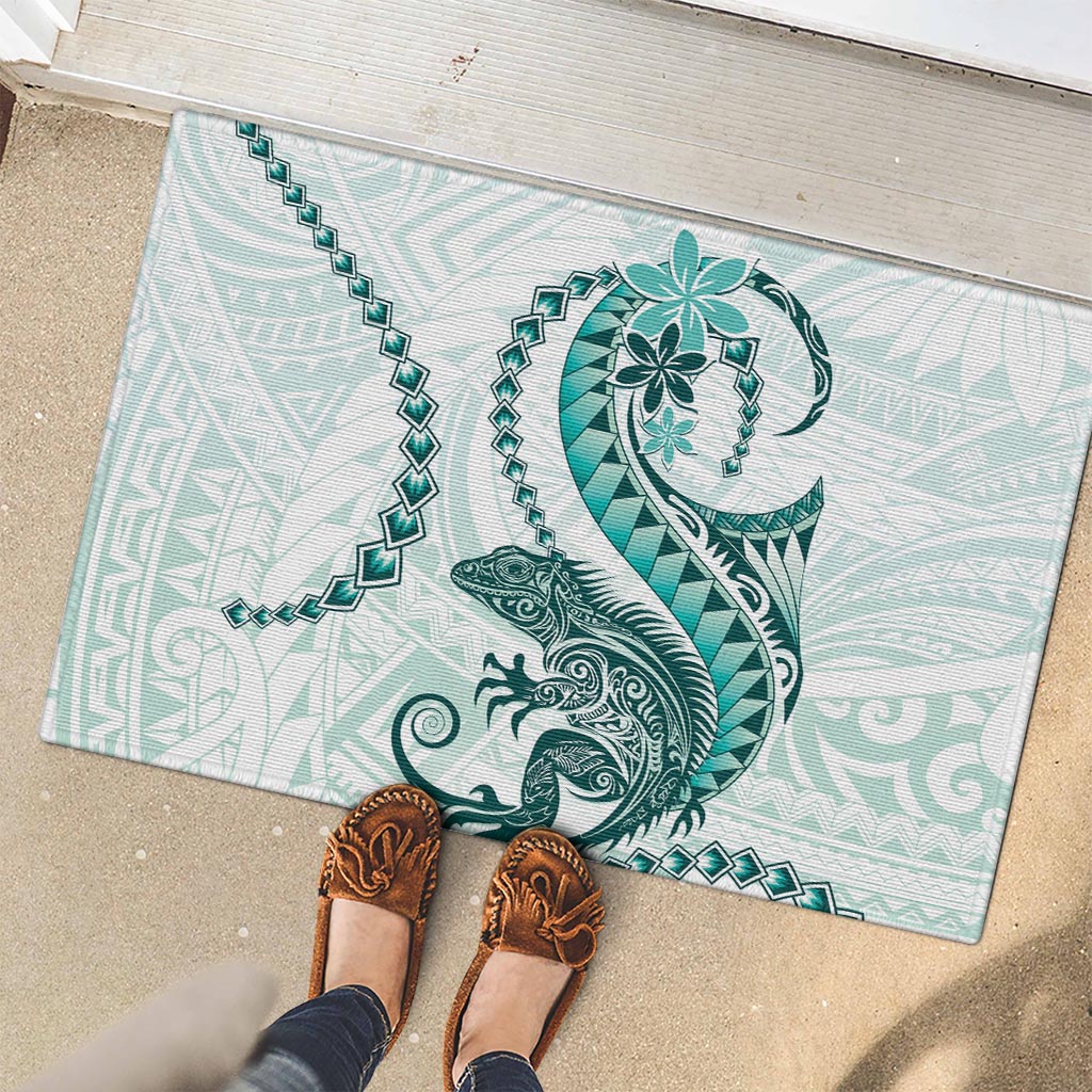 Teal Maori Tuatara Rubber Doormat Luxury Pastel Pattern LT01 - Polynesian Pride
