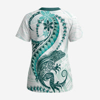 Teal Maori Tuatara Scrub Top Luxury Pastel Pattern - Polynesian Pride