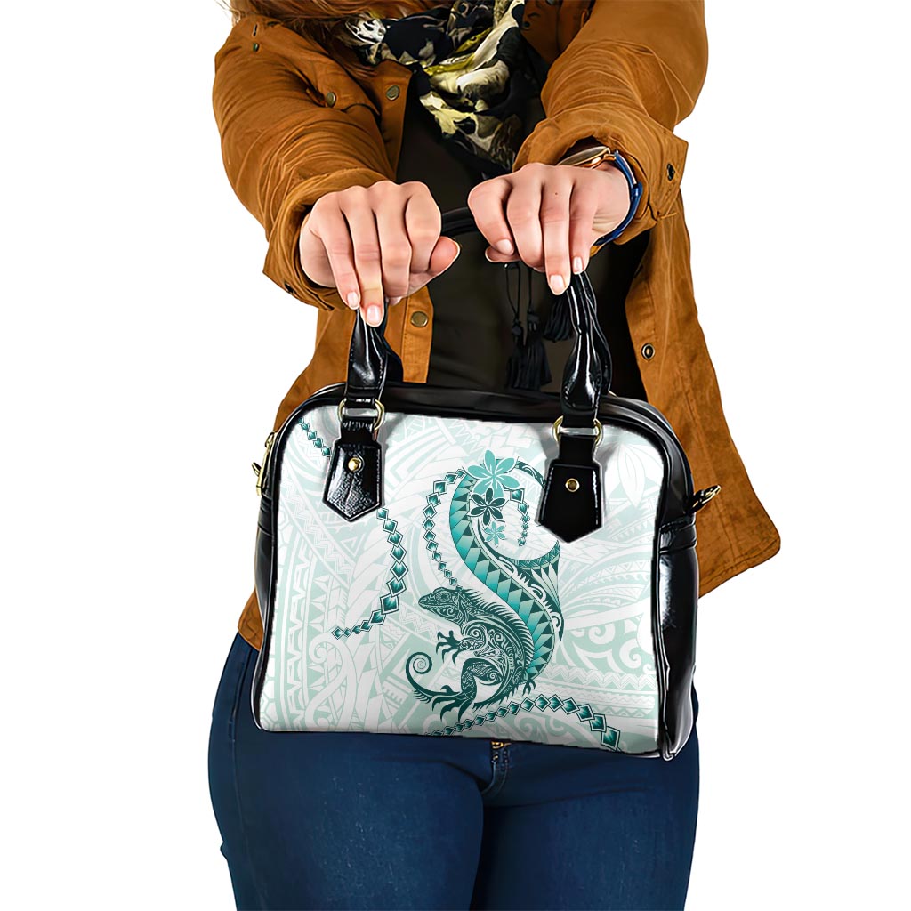Teal Maori Tuatara Shoulder Handbag Luxury Pastel Pattern