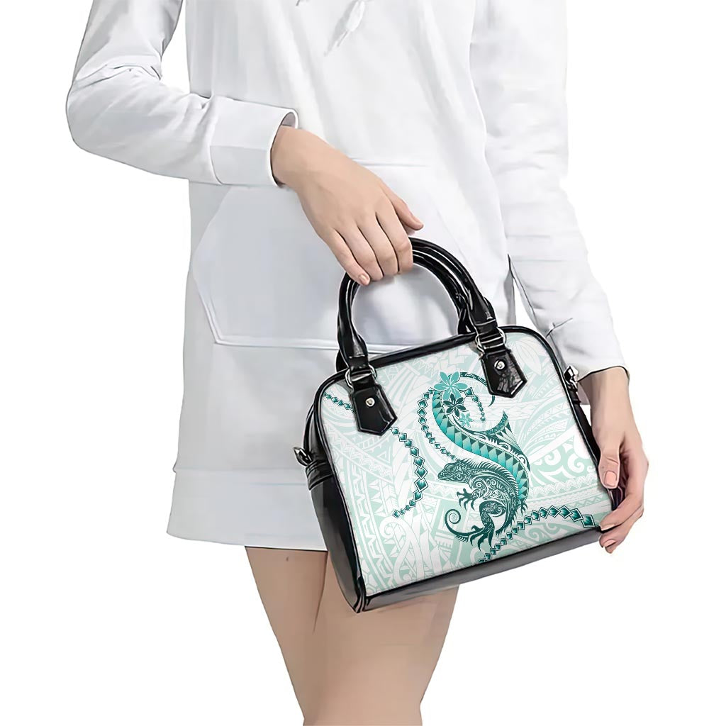 Teal Maori Tuatara Shoulder Handbag Luxury Pastel Pattern