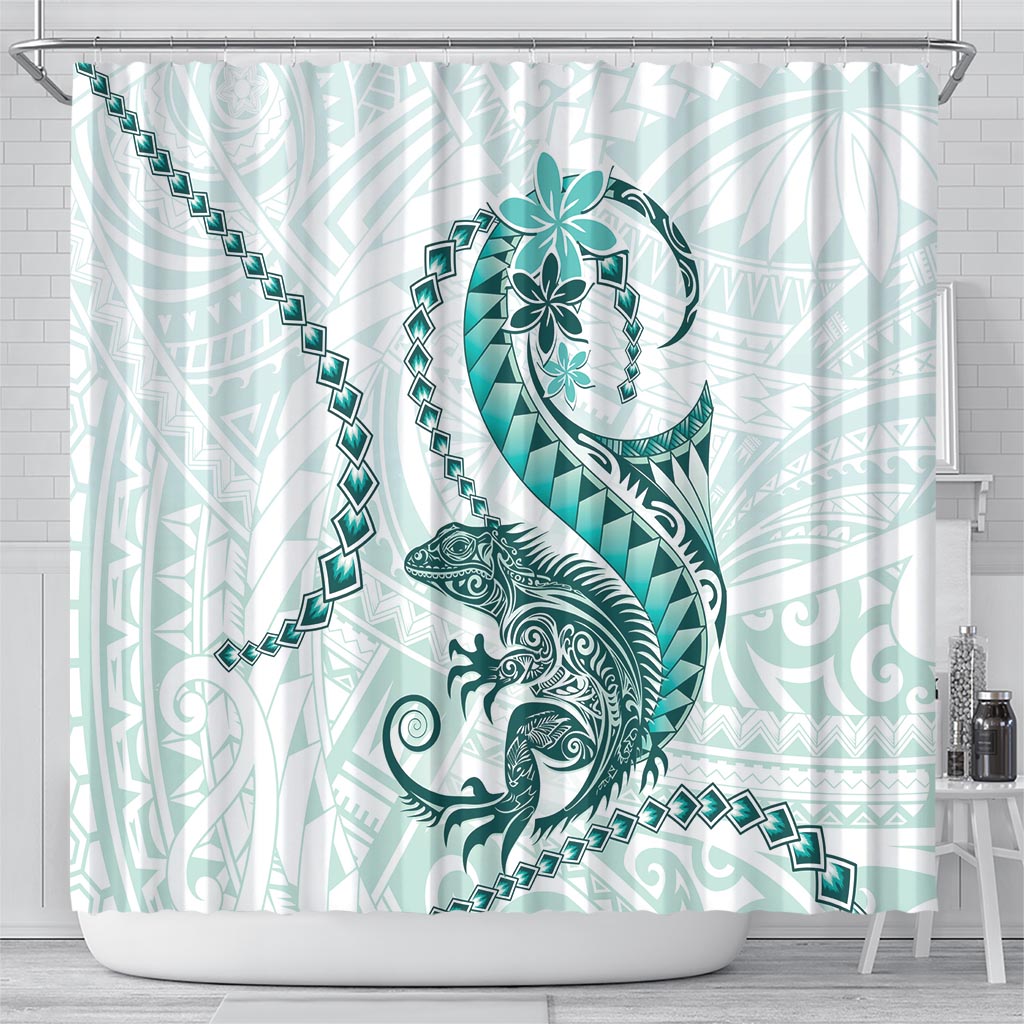 Teal Maori Tuatara Shower Curtain Luxury Pastel Pattern