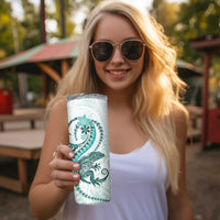 Teal Maori Tuatara Skinny Tumbler Luxury Pastel Pattern