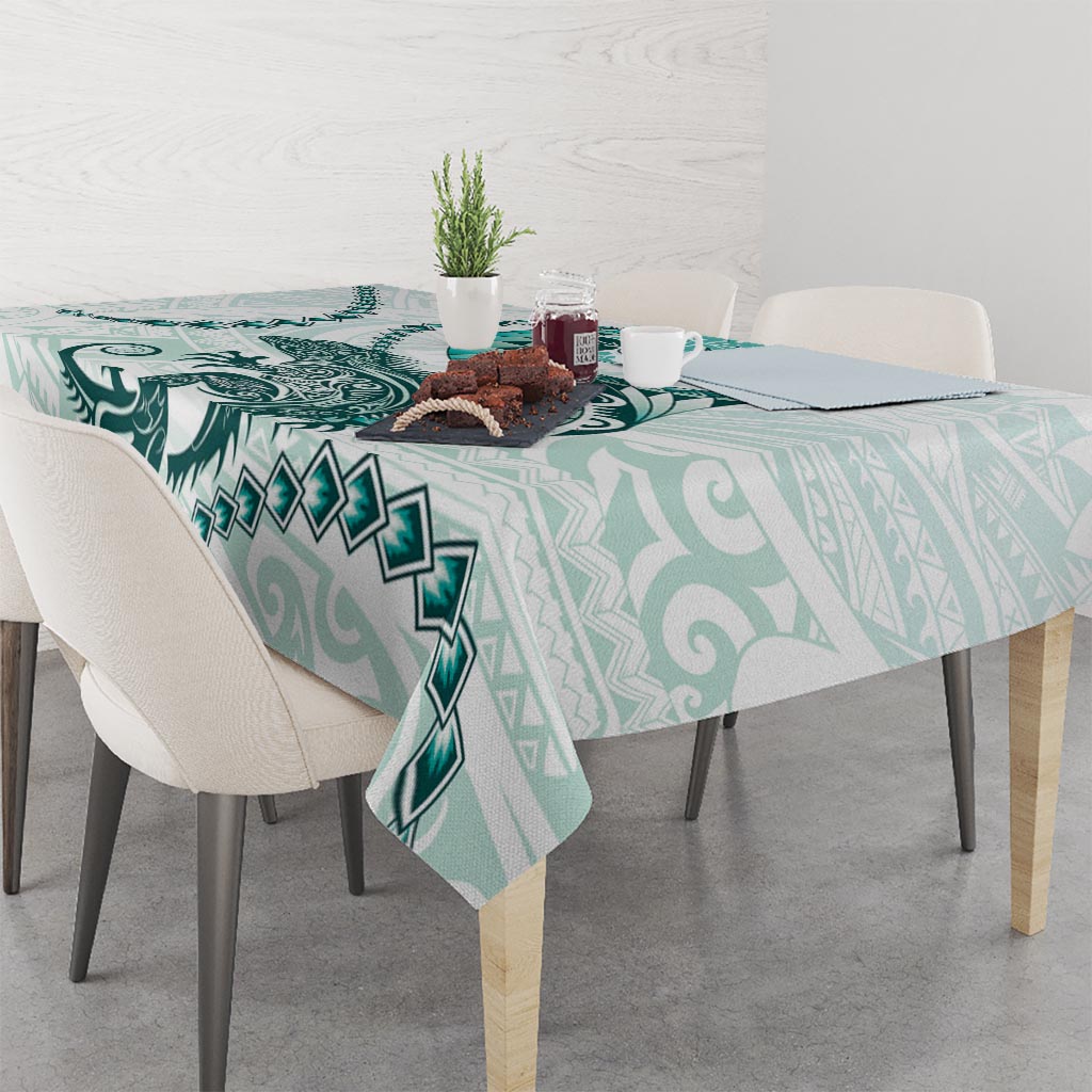 Teal Maori Tuatara Tablecloth Luxury Pastel Pattern LT01 - Polynesian Pride