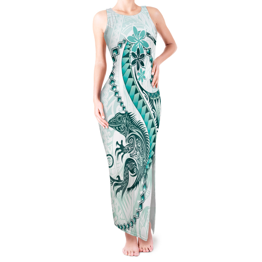 Teal Maori Tuatara Tank Maxi Dress Luxury Pastel Pattern