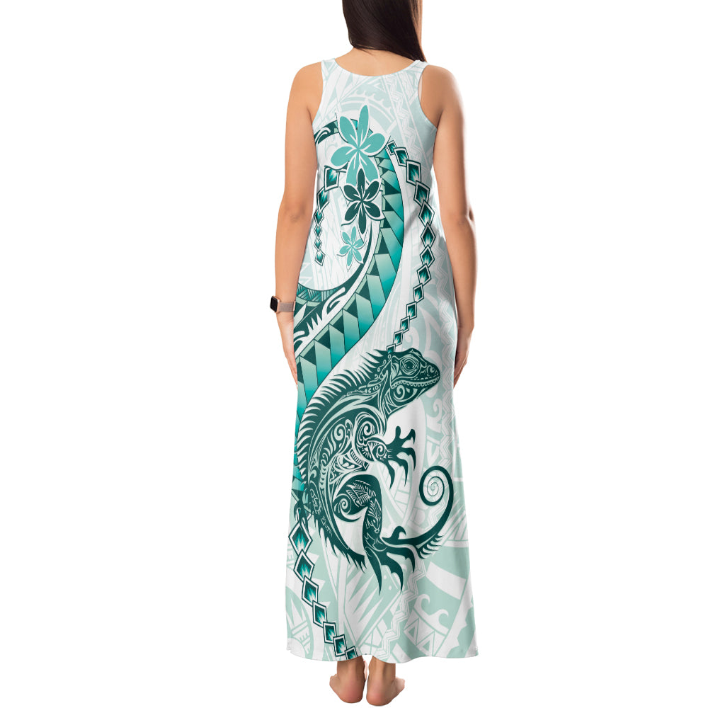 Teal Maori Tuatara Tank Maxi Dress Luxury Pastel Pattern LT01 - Polynesian Pride