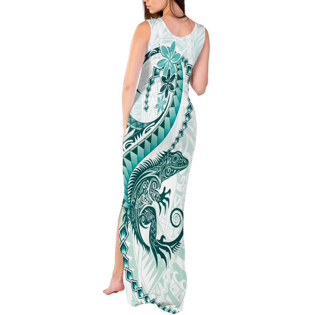 Teal Maori Tuatara Tank Maxi Dress Luxury Pastel Pattern LT01 - Polynesian Pride