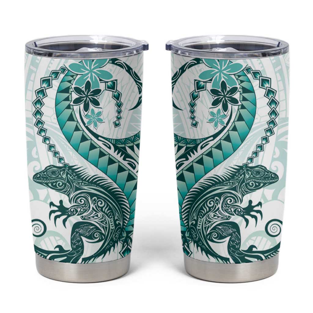Teal Maori Tuatara Tumbler Cup Luxury Pastel Pattern LT01 Teal - Polynesian Pride