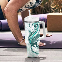 Teal Maori Tuatara Tumbler With Handle Luxury Pastel Pattern LT01 - Polynesian Pride