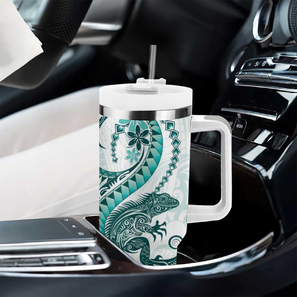 Teal Maori Tuatara Tumbler With Handle Luxury Pastel Pattern LT01 - Polynesian Pride