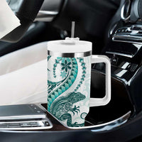 Teal Maori Tuatara Tumbler With Handle Luxury Pastel Pattern LT01 - Polynesian Pride