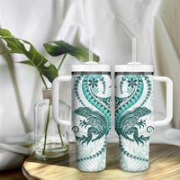Teal Maori Tuatara Tumbler With Handle Luxury Pastel Pattern LT01 - Polynesian Pride