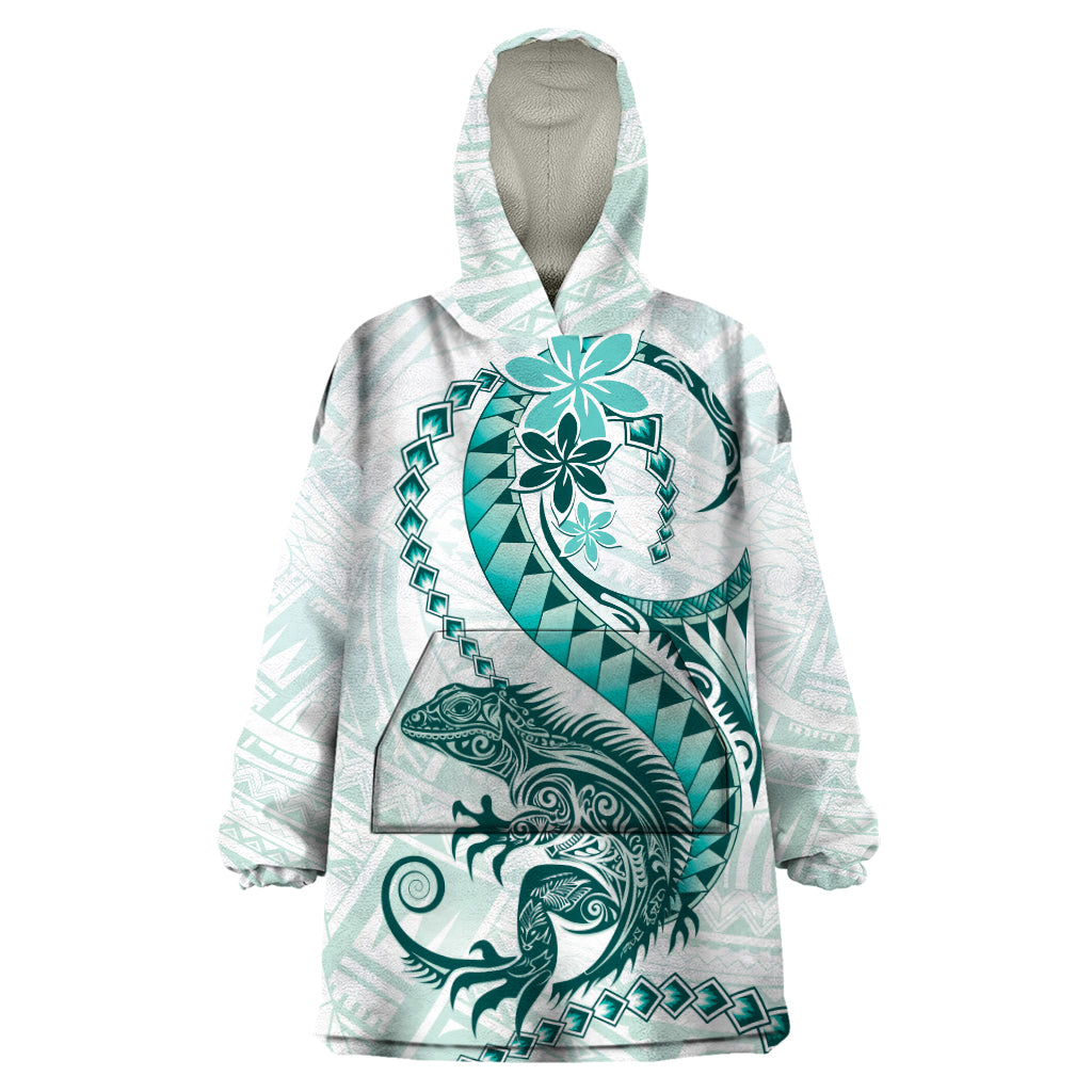 Teal Maori Tuatara Wearable Blanket Hoodie Luxury Pastel Pattern