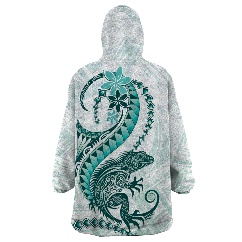 Teal Maori Tuatara Wearable Blanket Hoodie Luxury Pastel Pattern LT01 - Polynesian Pride