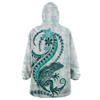 Teal Maori Tuatara Wearable Blanket Hoodie Luxury Pastel Pattern LT01 - Polynesian Pride