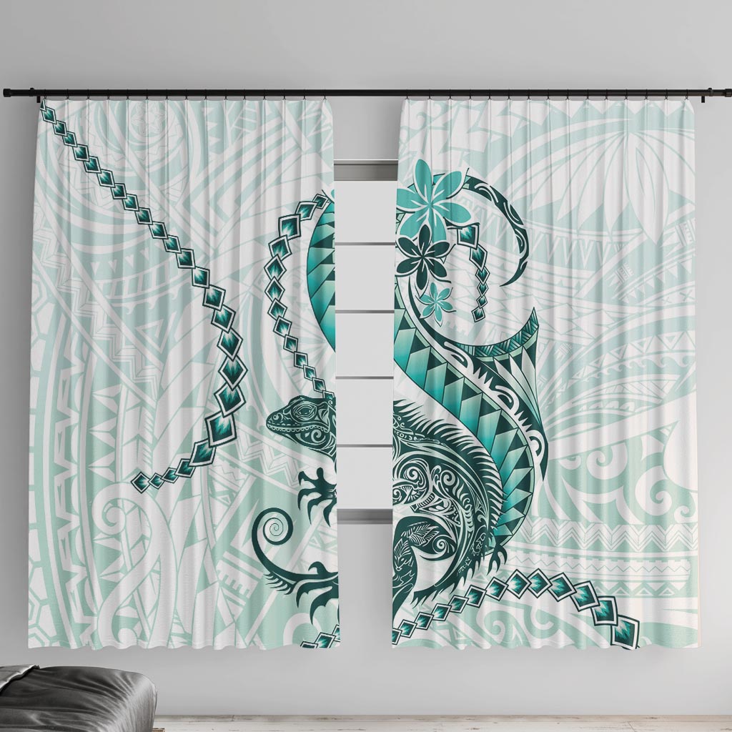 Teal Maori Tuatara Window Curtain Luxury Pastel Pattern